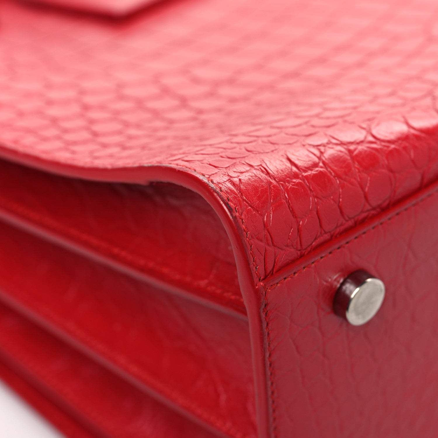 Saint Laurent Calfskin Crocodile Embossed Small Sac De Jour Eros Red 10 of 15