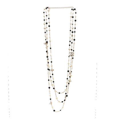 Chanel Pearl Bead Crystal CC Multi Strand Long Necklace Light Gold Black 3 of 5