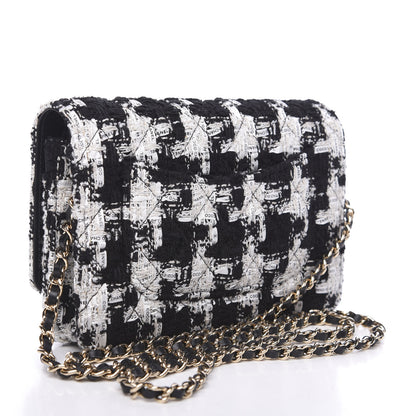 Chanel Tweed Quilted Wallet On Chain WOC Black Ecru White 2 of 10