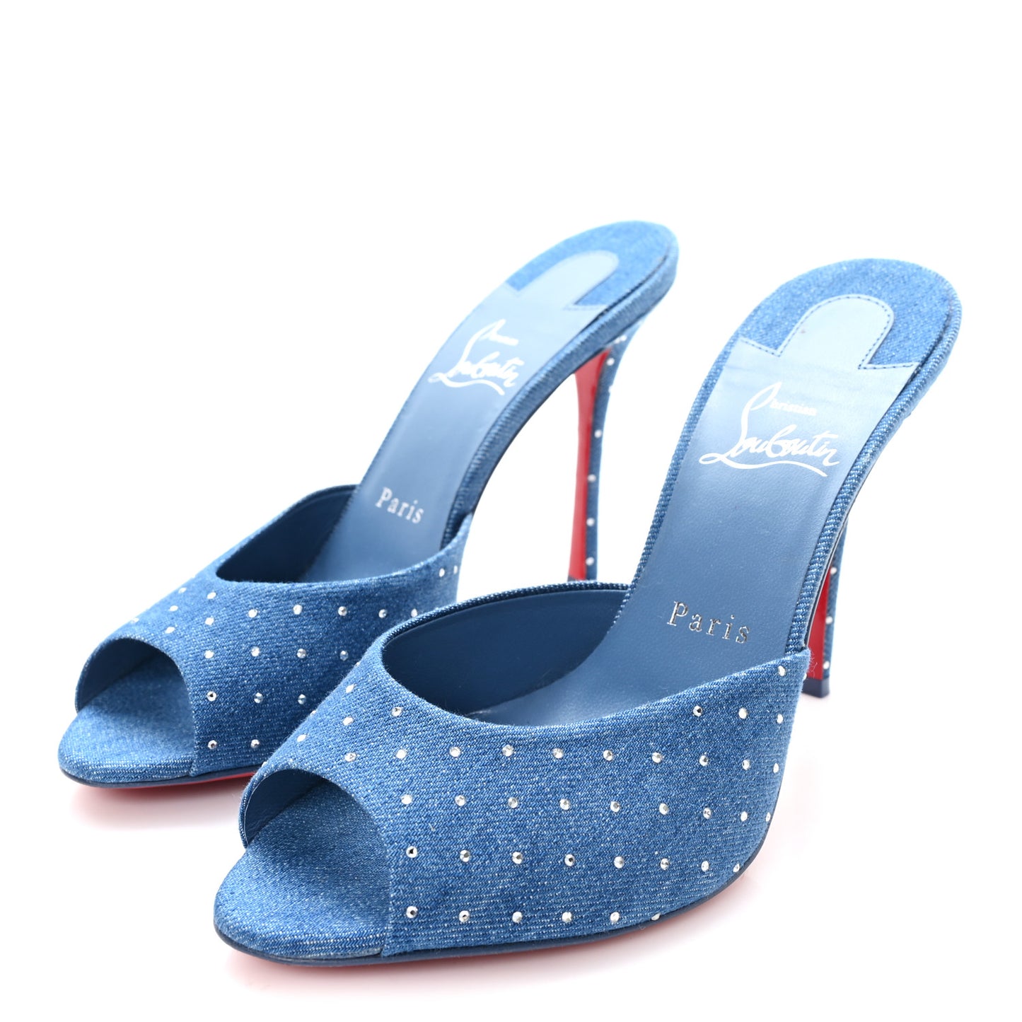Denim Strass Me Dolly 100mm Sandals 38.5 Blue