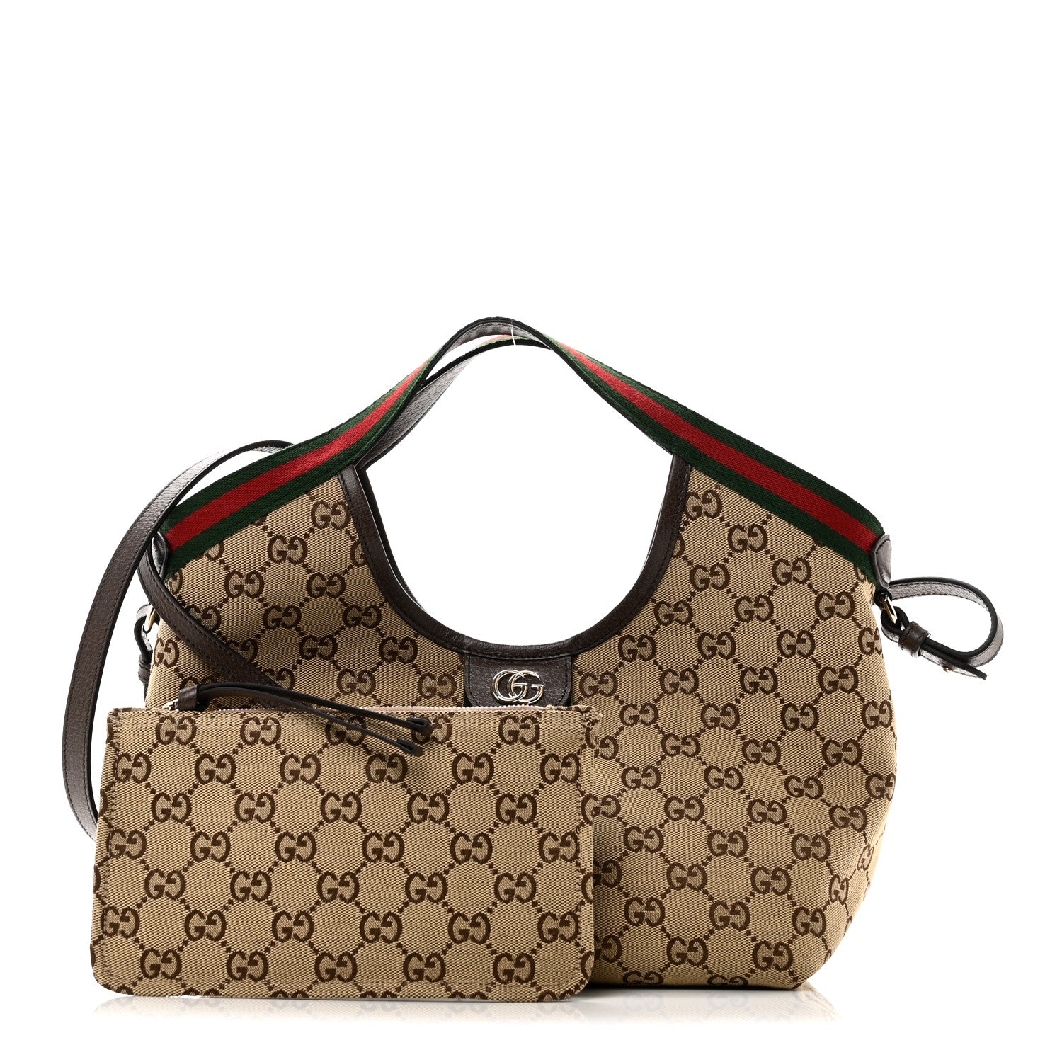 Gucci Monogram Web Small Giglio Tote Beige Dark Brown 3 of 11