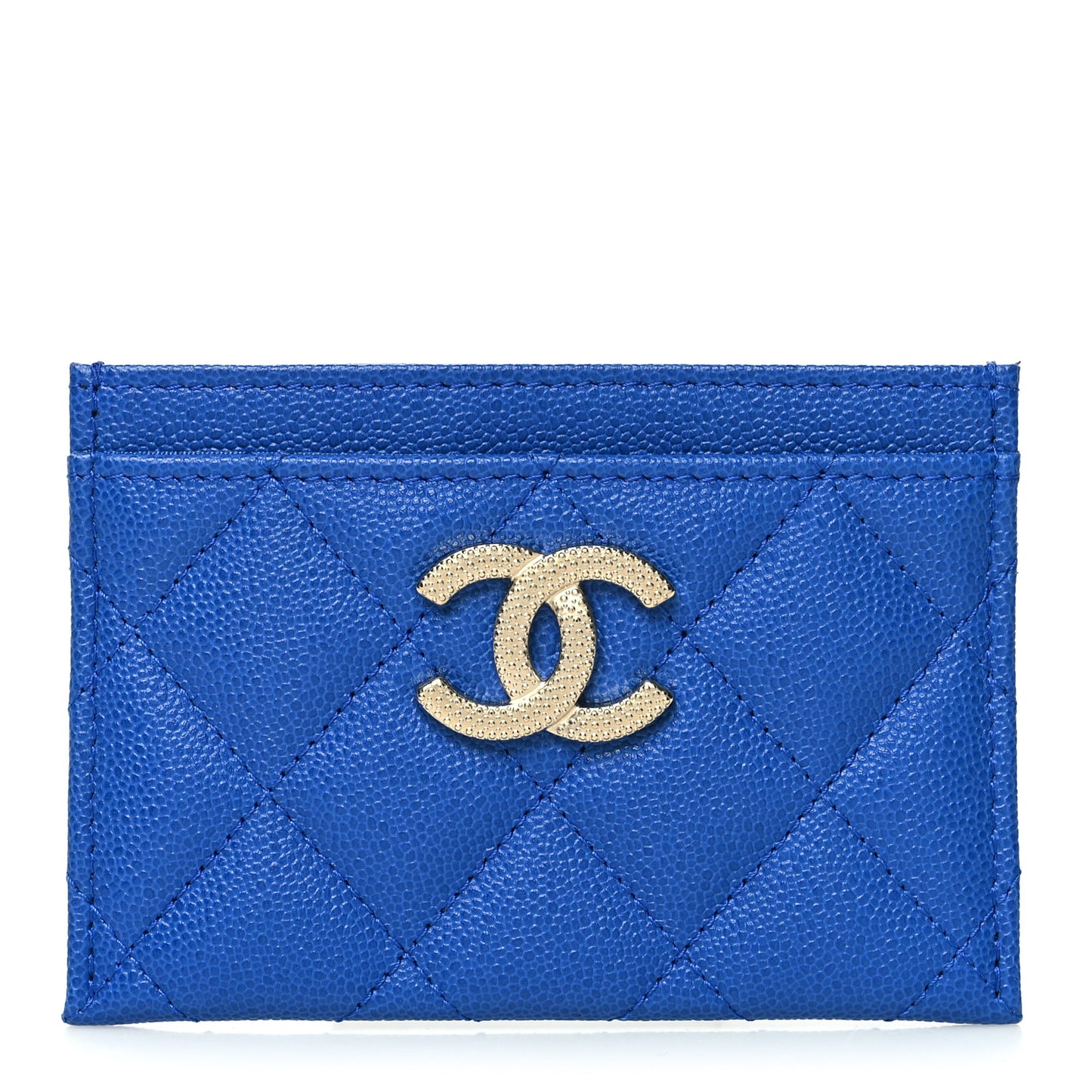 Caviar Quilted Studded CC Card Holder Blue