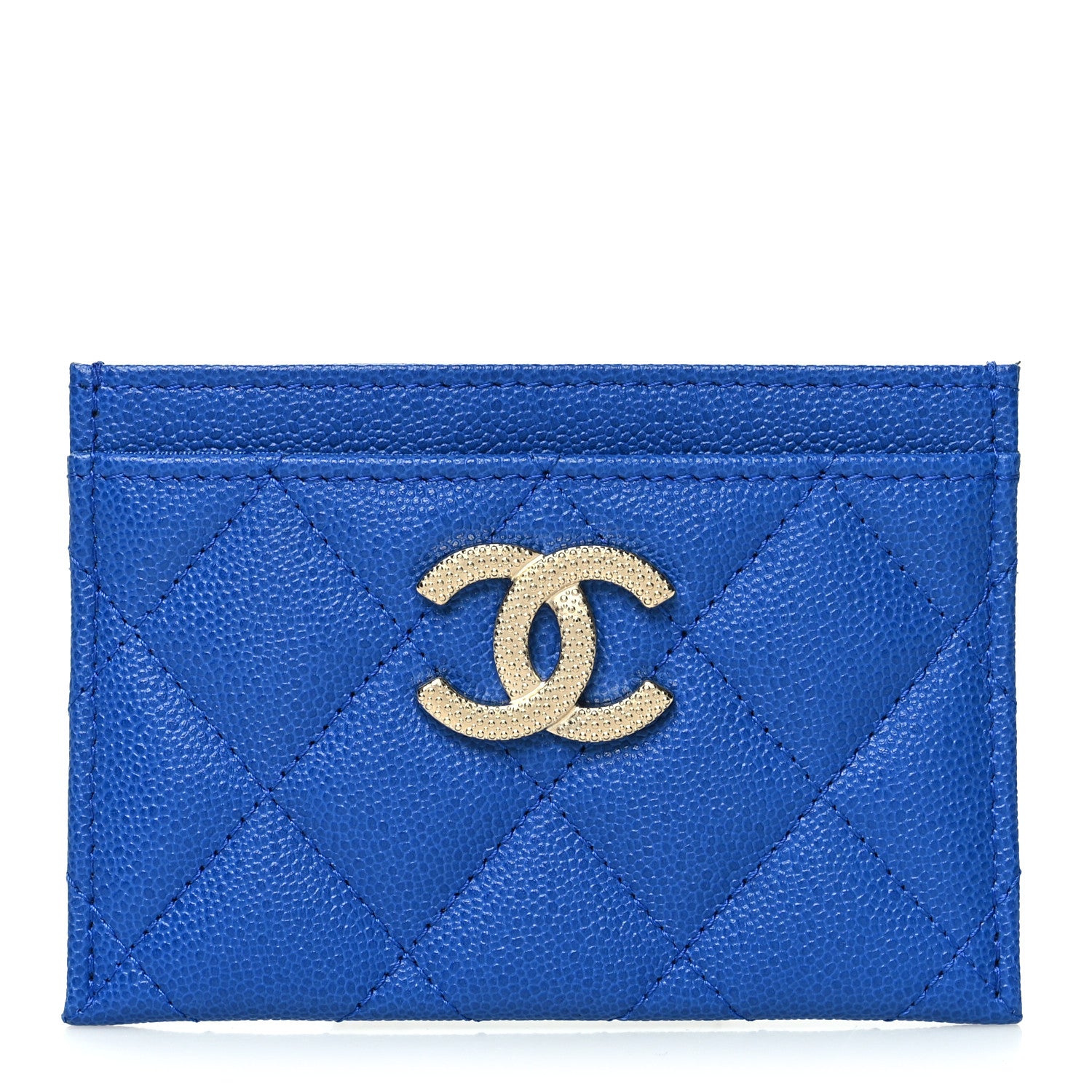 Chanel Caviar Quilted Studded CC Card Holder Blue 1 of 9