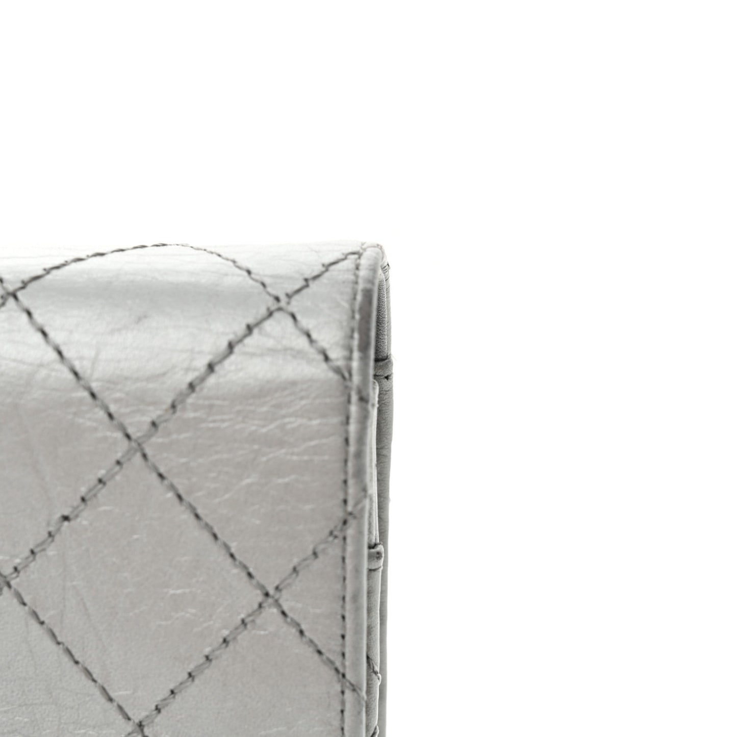 Metallic Aged Calfskin Quilted Reissue Wallet On Chain WOC Silver