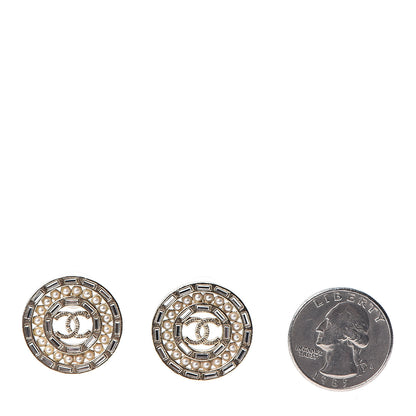 Chanel Pearl Crystal CC Round Earrings Gold 2 of 5
