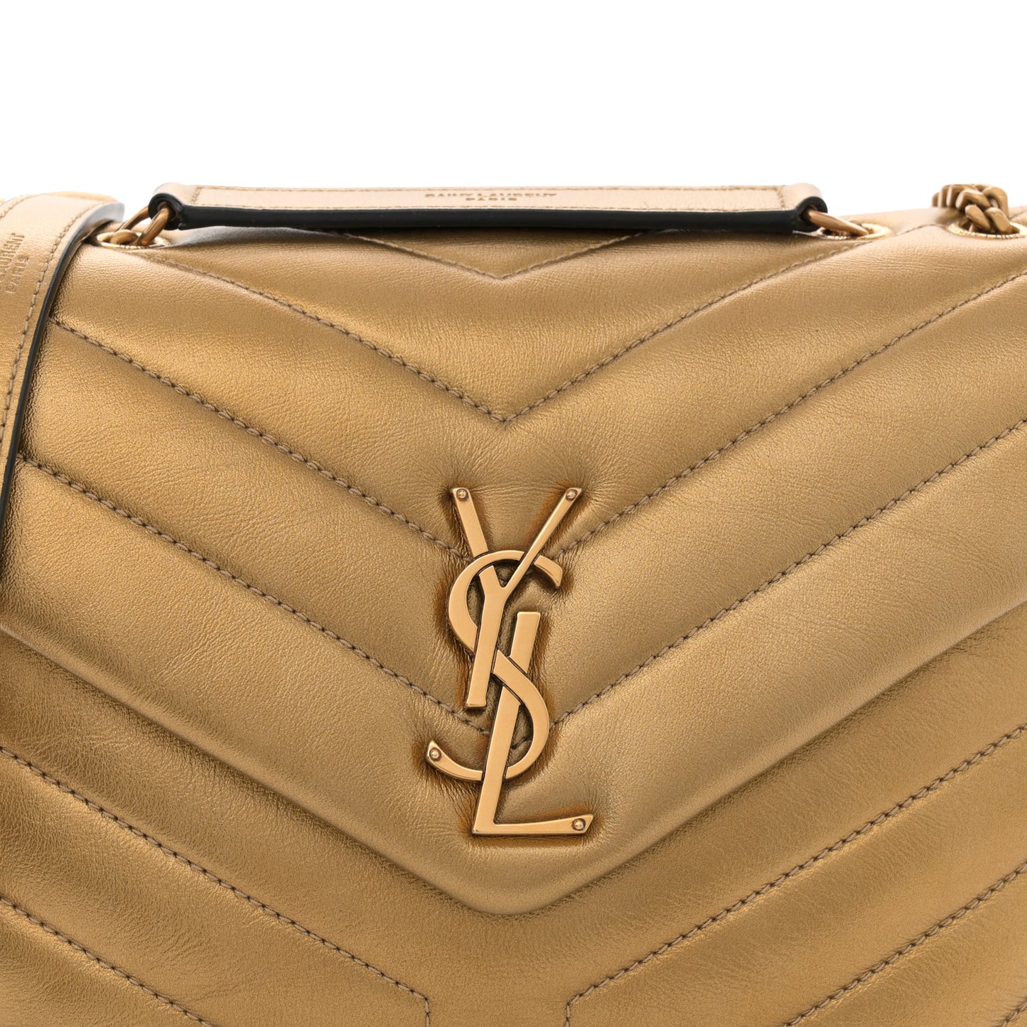 Metallic Calfskin Y Quilted Small Loulou Monogram Chain Satchel Brome