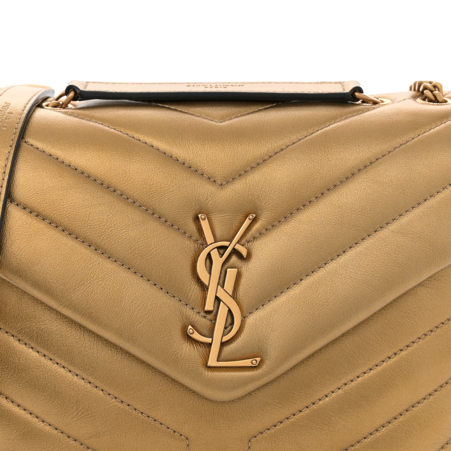 Saint Laurent Metallic Calfskin Y Quilted Small Loulou Monogram Chain Satchel Brome 8 of 11