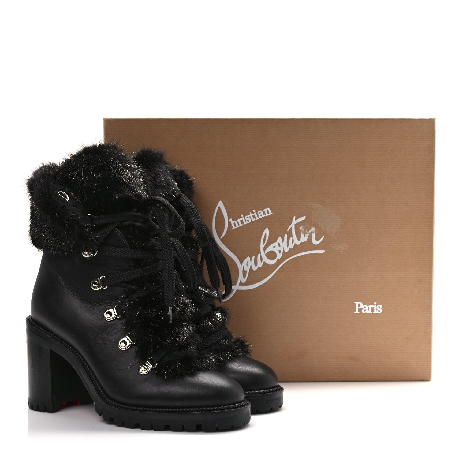 Christian Louboutin Nappa Fox Fur Fanny 70 Ankle Boots 37 Black 9 of 9