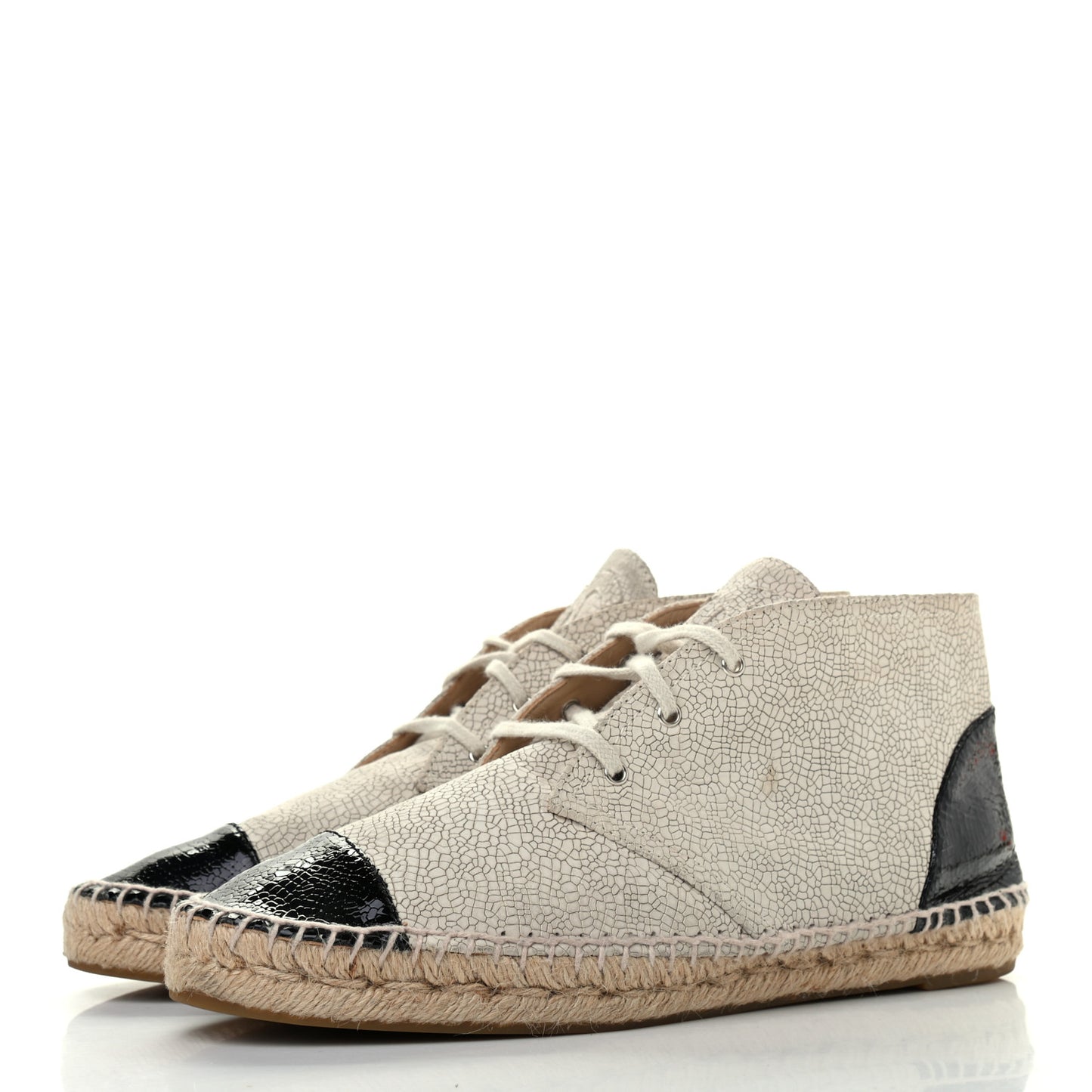 Crackled Calfskin High Top Espadrilles 41 Light Beige Black
