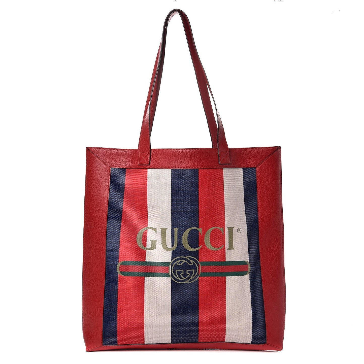 Canvas Calfskin Sylvie Stripe Logo Mens Tote Red White Blue