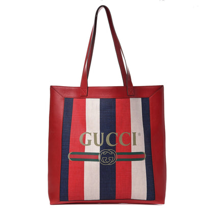 Gucci Canvas Calfskin Sylvie Stripe Logo Mens Tote Red White Blue 1 of 9