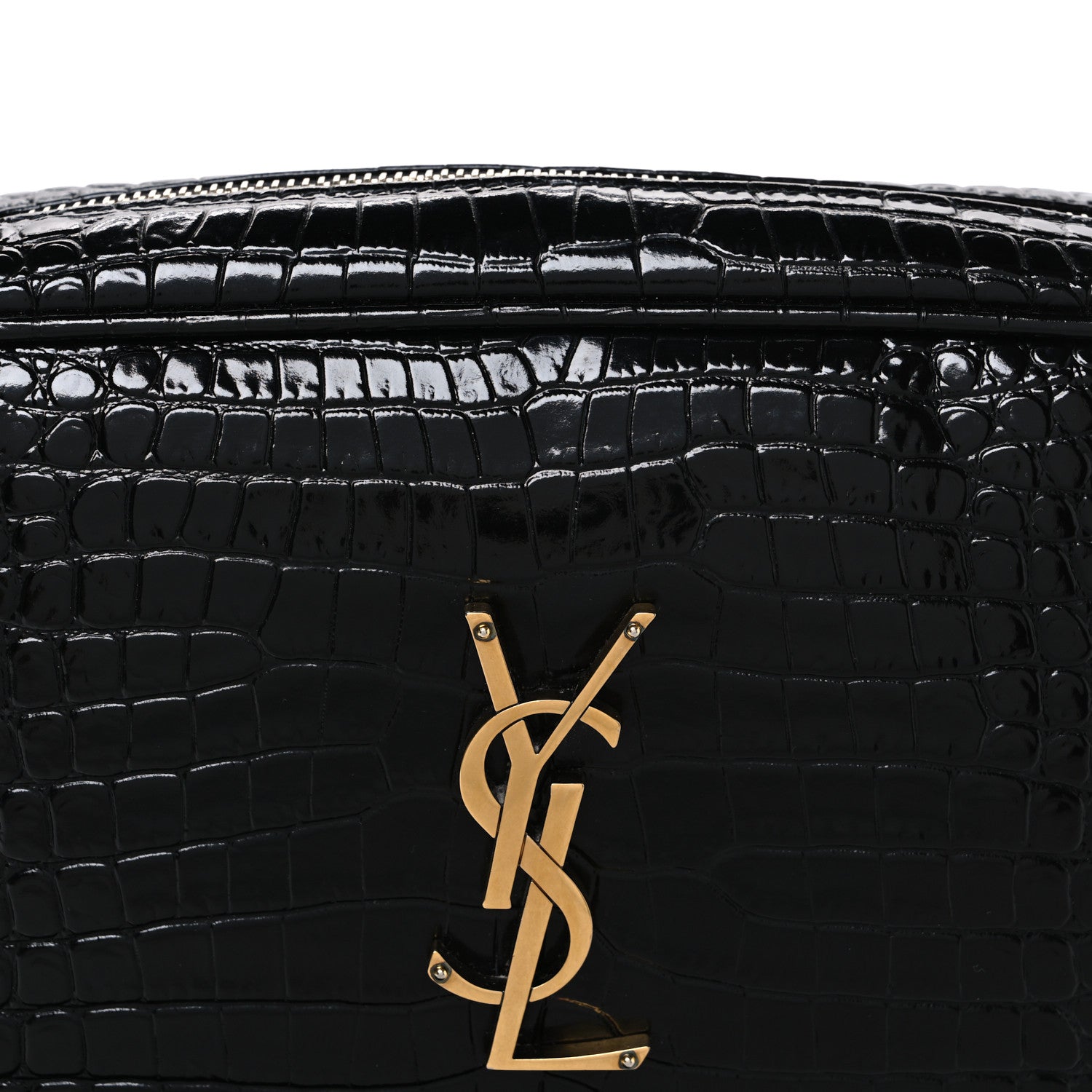 Saint Laurent Patent Calfskin Crocodile Embossed Monogram Lou Camera Bag Black 8 of 11