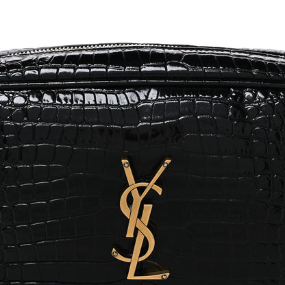 Saint Laurent Patent Calfskin Crocodile Embossed Monogram Lou Camera Bag Black 8 of 11