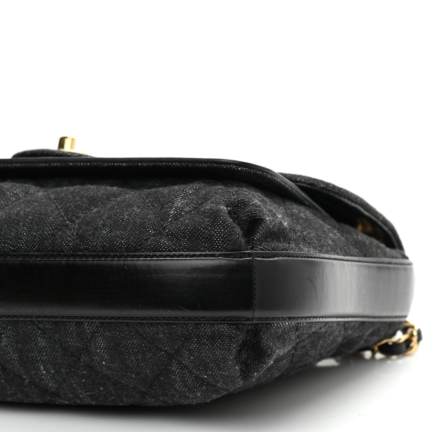 Denim Calfskin Quilted Small Flap Black