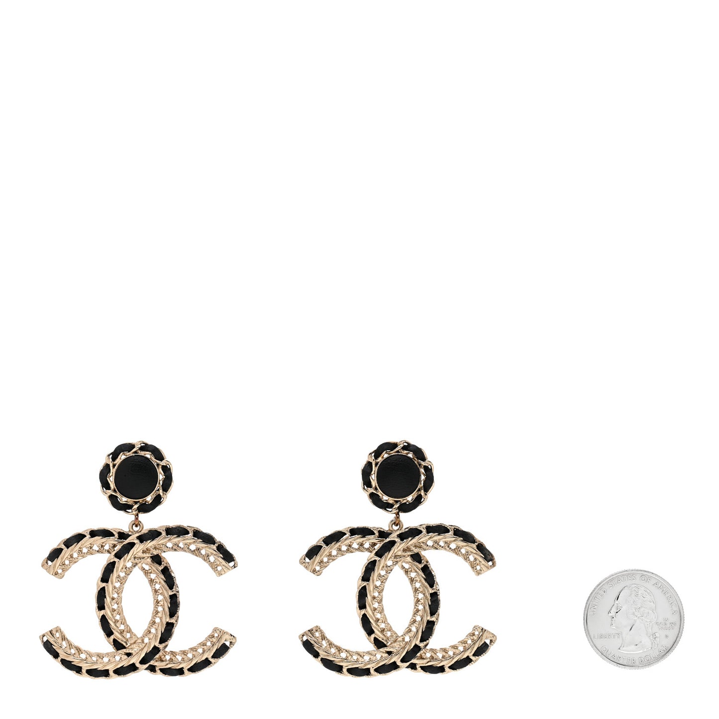Lambskin CC Chain Drop Earrings Black Gold