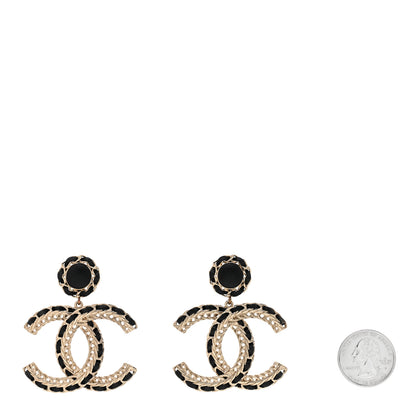 Chanel Lambskin CC Chain Drop Earrings Black Gold 2 of 5