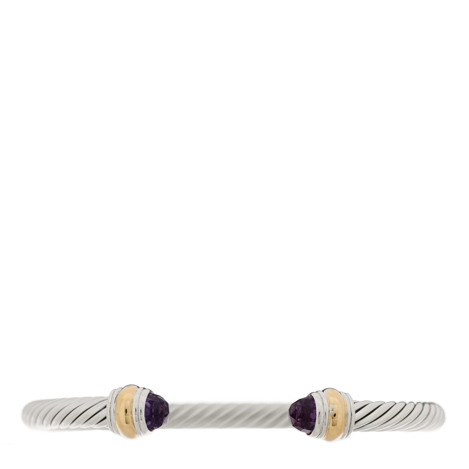 David Yurman Sterling Silver 14K Yellow Gold Amethyst 5mm Cable Classics Bracelet 1 of 5