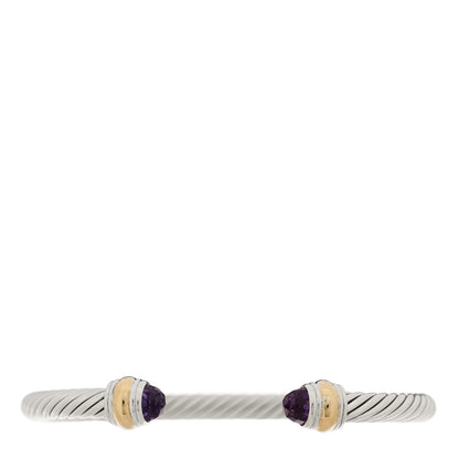 David Yurman Sterling Silver 14K Yellow Gold Amethyst 5mm Cable Classics Bracelet 1 of 5