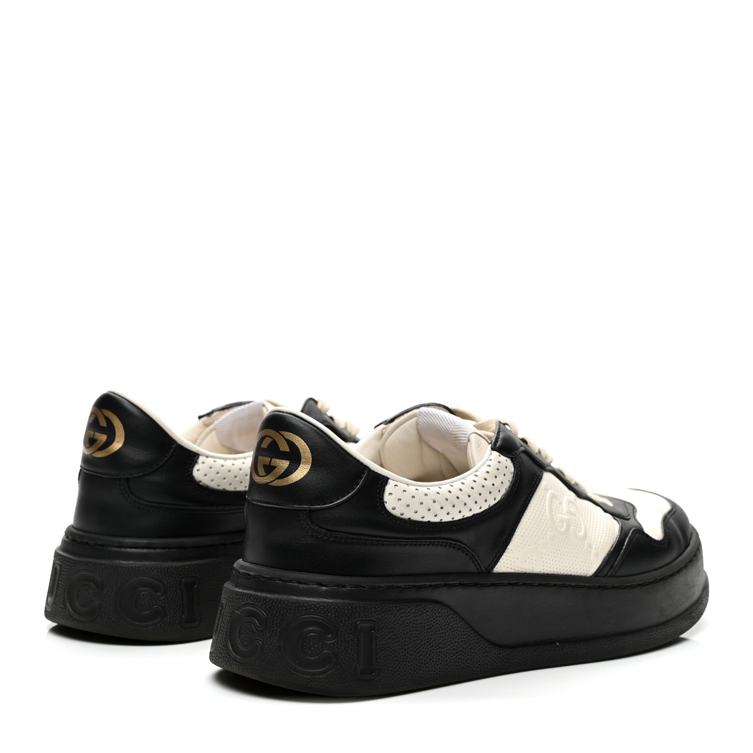 Gucci Calfskin GG Tennis Embossed Perforated Mens Interlocking G 55mm Sneakers 8.5 Black White 4 of 10