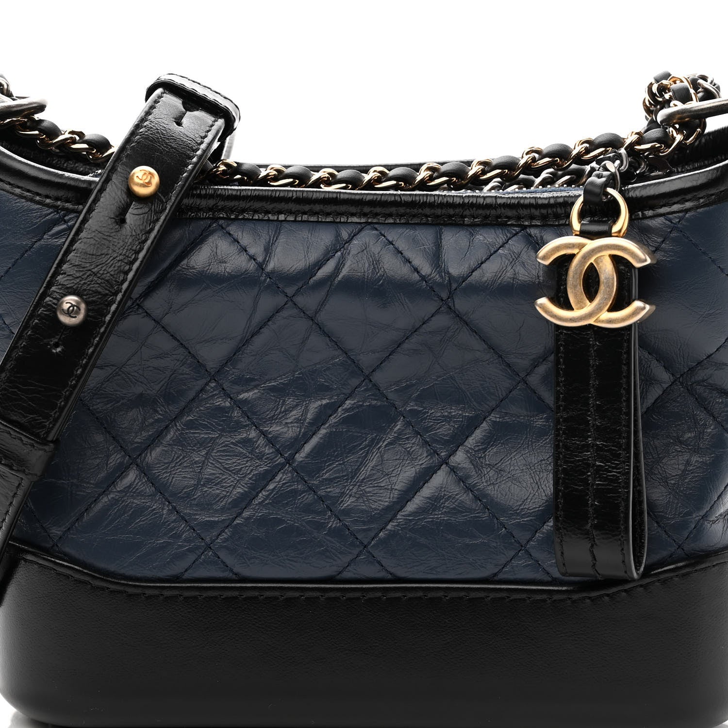 Chanel Aged Calfskin Quilted Small Gabrielle Hobo Navy Black 8 of 11