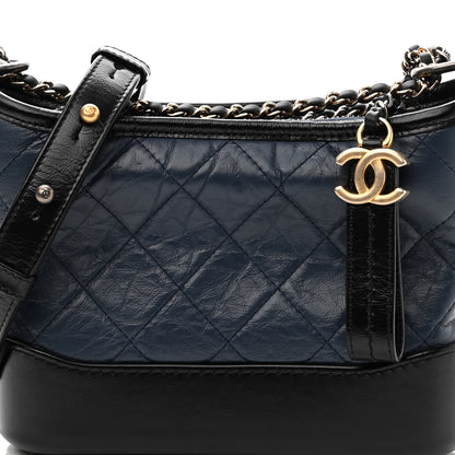 Chanel Aged Calfskin Quilted Small Gabrielle Hobo Navy Black 8 of 11