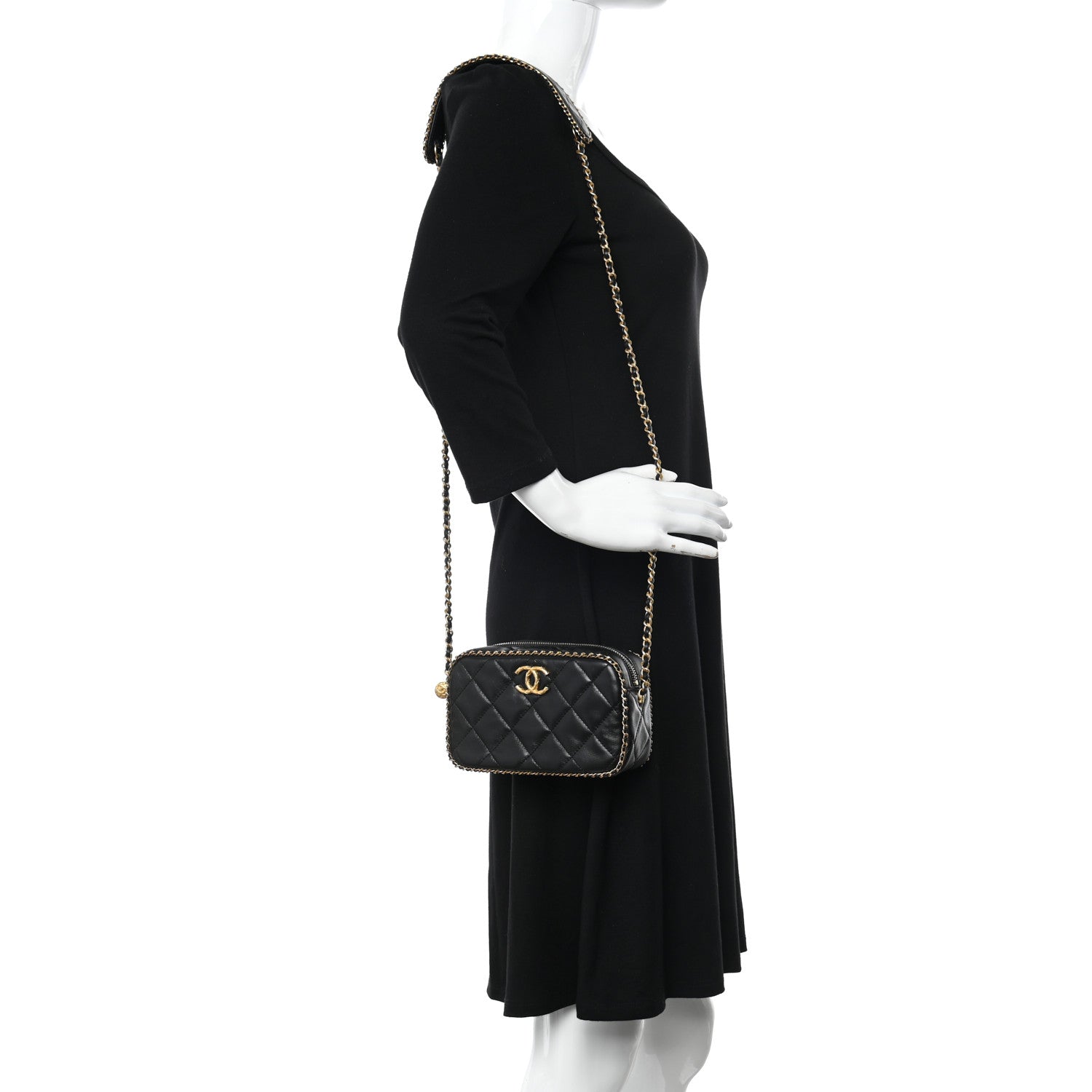 Chanel Lambskin Quilted Chain CC Mini Camera Case Black 2 of 15