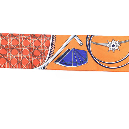 Hermes Silk Les Voitures A Transformation Twilly Orange Cobalt Vermillon 3 of 4