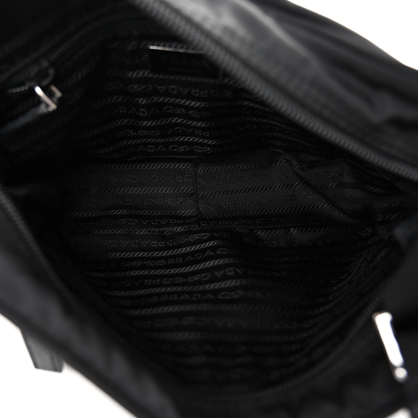 Re-Nylon Vela Saffiano Pocket Double Zip Shoulder Bag Black