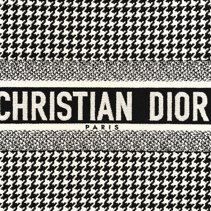 Christian Dior Canvas Houndstooth Embroidered Medium Book Tote Black White 8 of 13