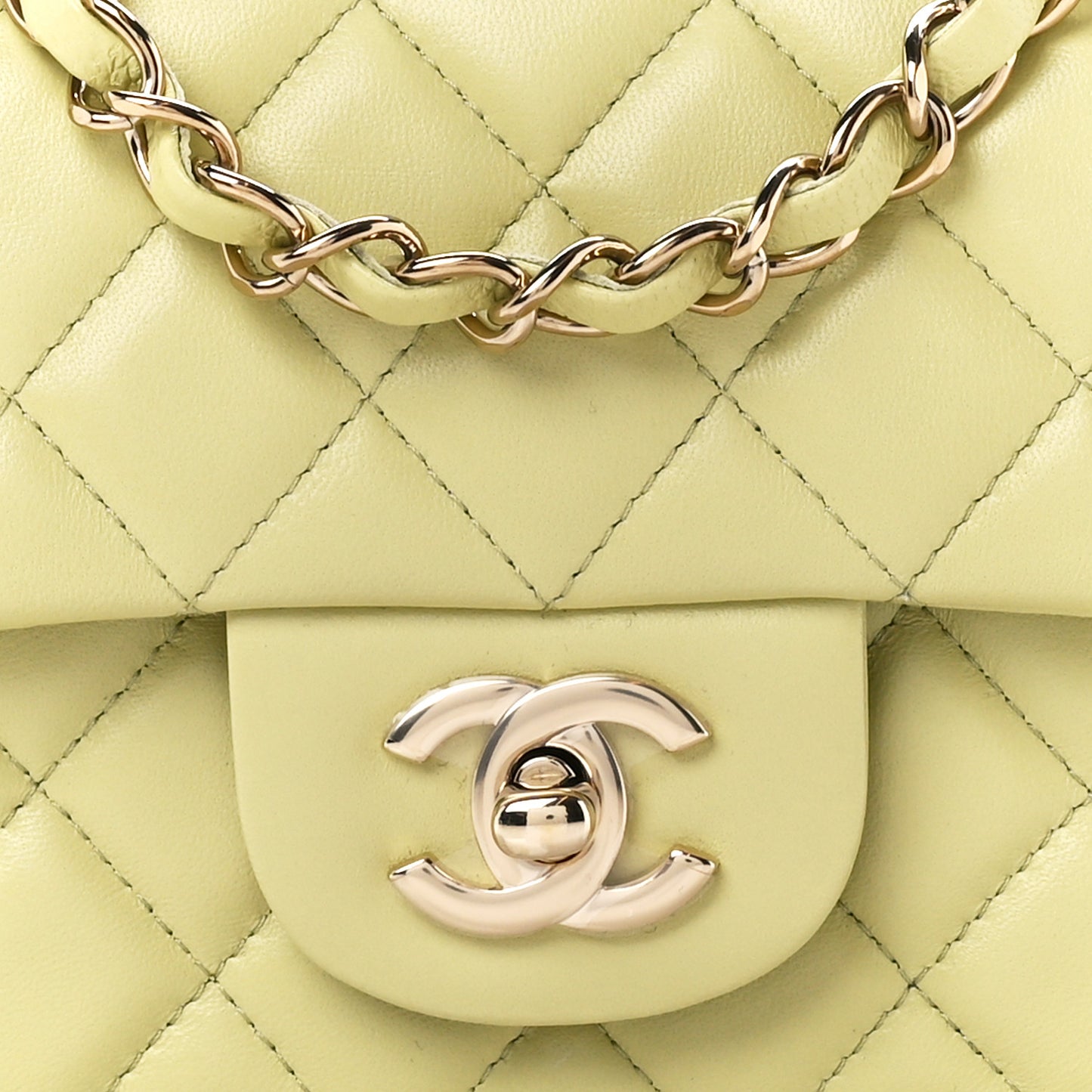 Lambskin Quilted Mini Rectangular Flap Light Green