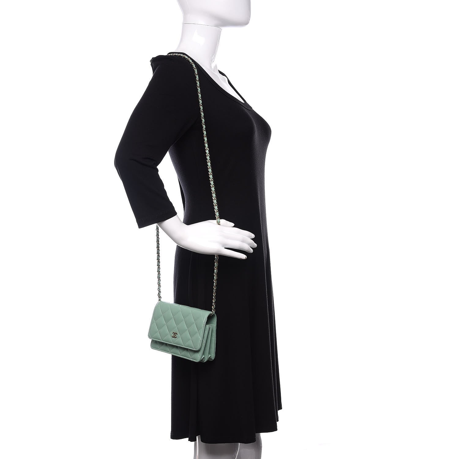 Chanel Lambskin Quilted Mini Wallet On Chain WOC Green 2 of 11