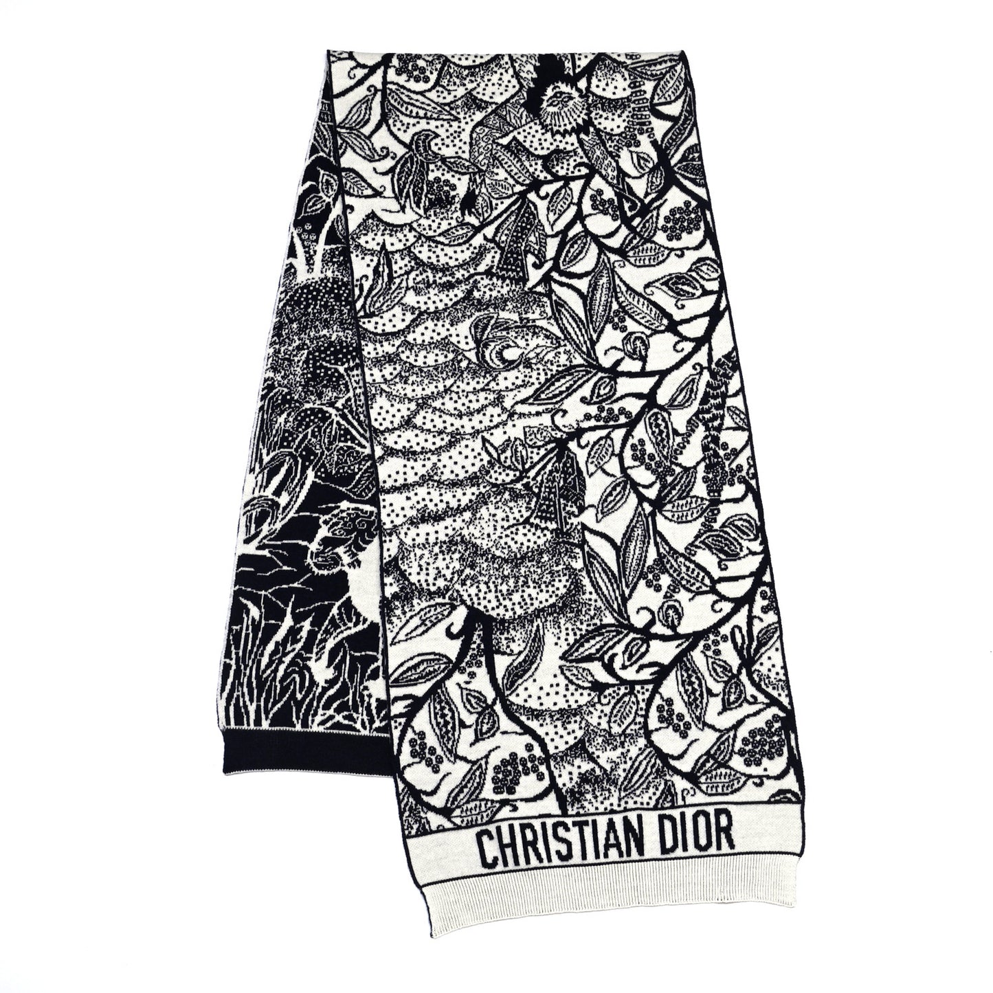 Wool Toile De Jouy Sauvage Scarf Black White