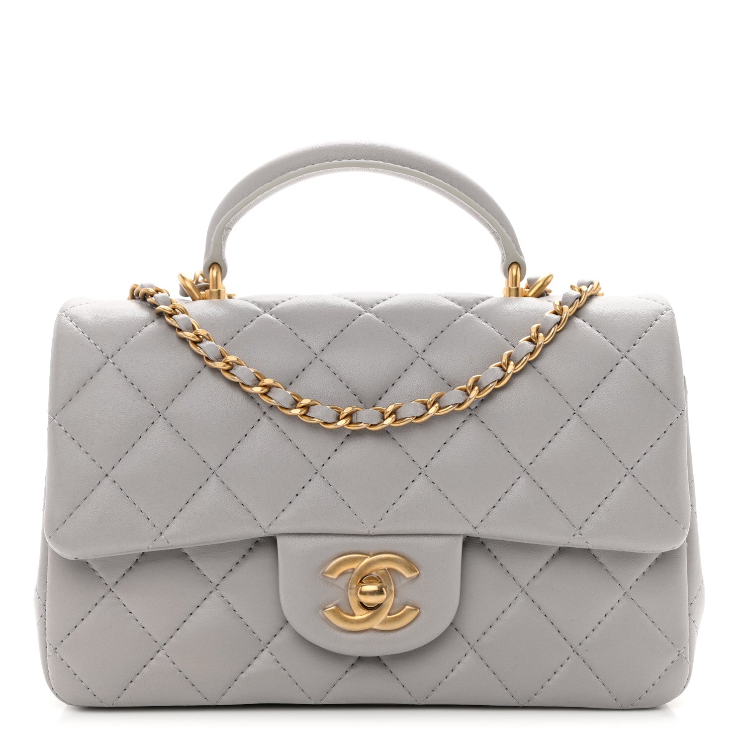 Chanel Lambskin Quilted Mini Top Handle Rectangular Flap Grey 1 of 12
