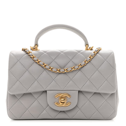Chanel Lambskin Quilted Mini Top Handle Rectangular Flap Grey 1 of 12
