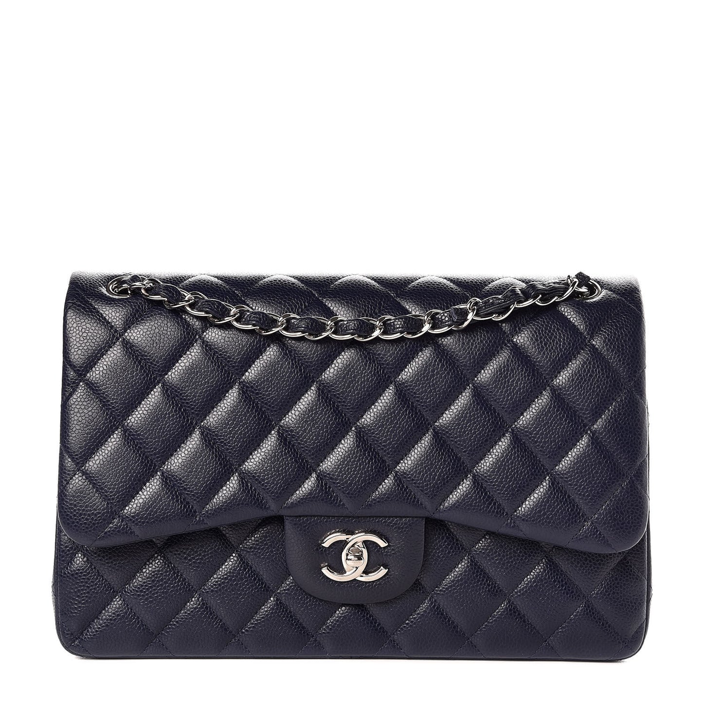 Caviar Quilted Jumbo Double Flap Navy Blue