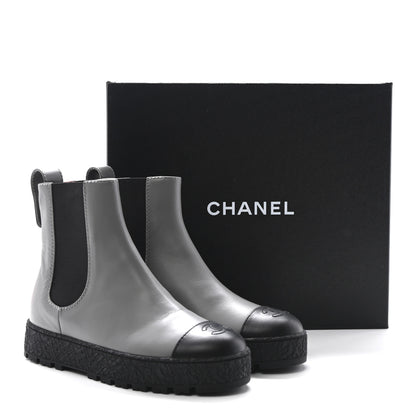 Chanel Calfskin Cap Toe CC Ankle Boots 38.5 Grey Black 10 of 10