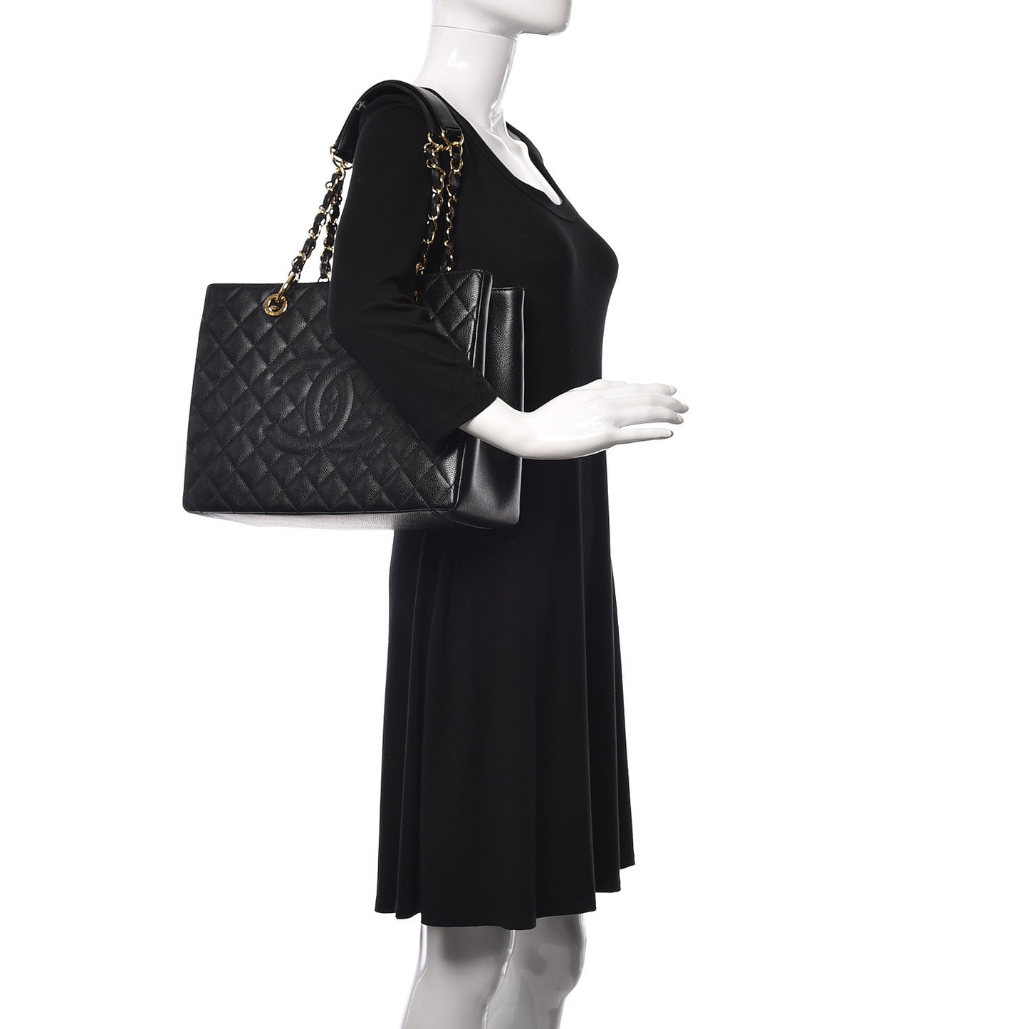 Caviar Quilted Grand Shopping Tote GST Black