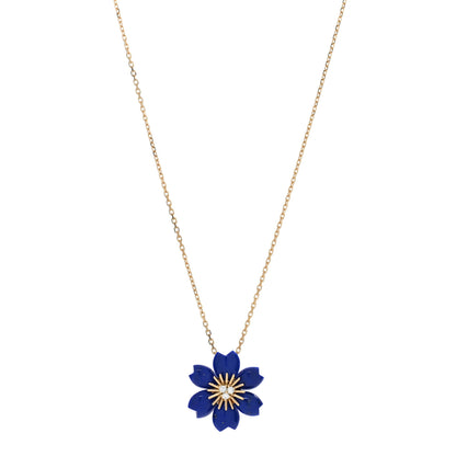 Van Cleef & Arpels 18K Yellow Gold Diamond Lapis Lazuli Mini Rose De Noel Pendant Necklace 1 of 5