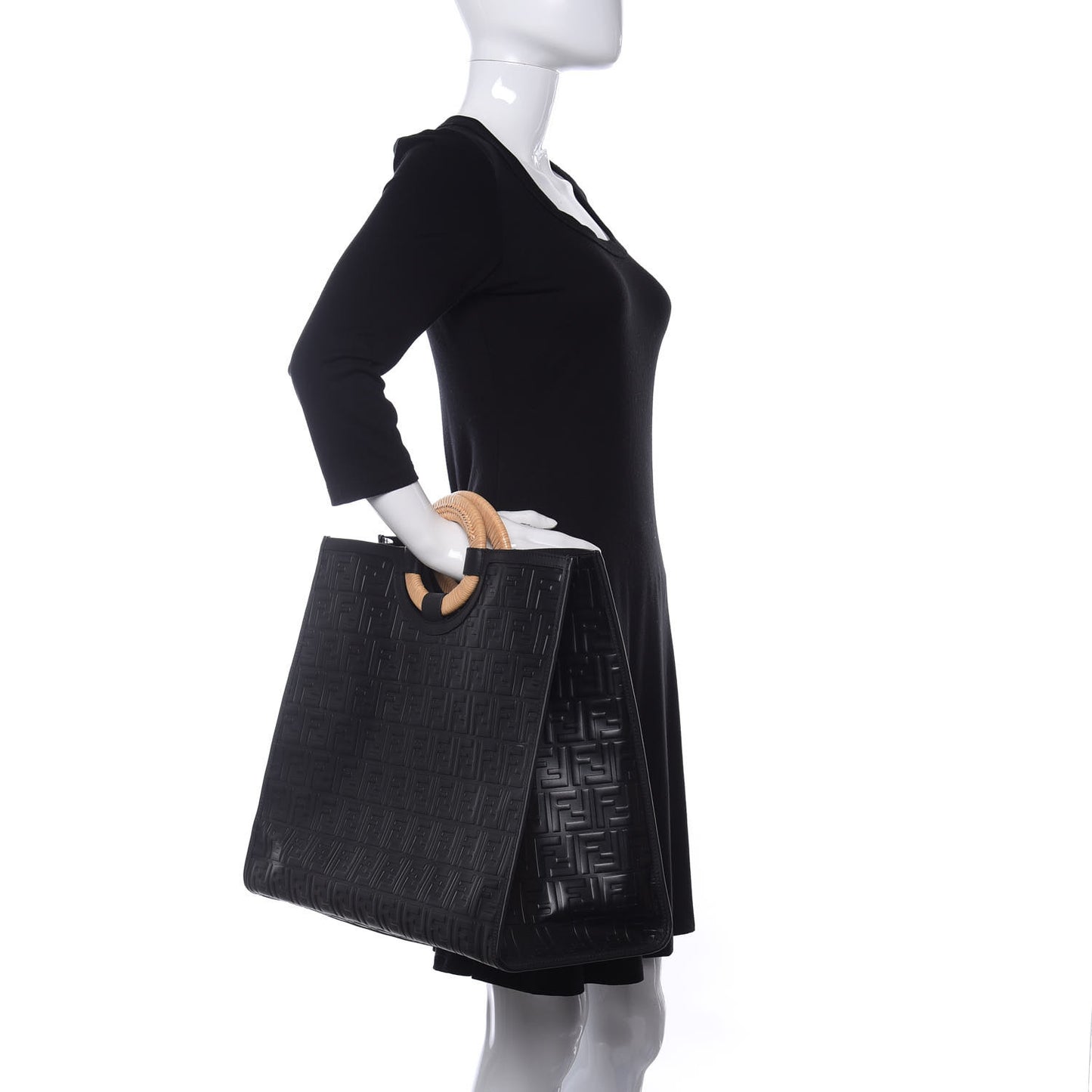 Vitello Century Wicker FF 1974 Embossed Large Runaway Shopper Tote Black