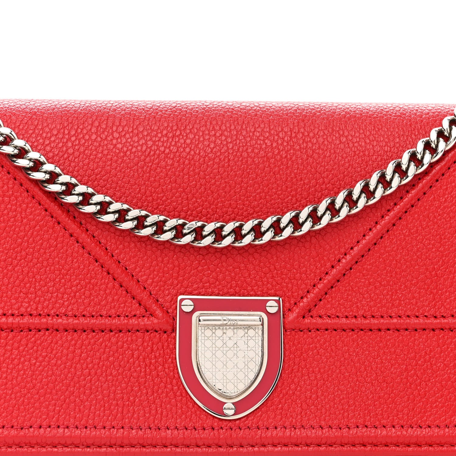 Christian Dior Grained Calfskin Diorama Croisiere Chain Wallet Red 8 of 14