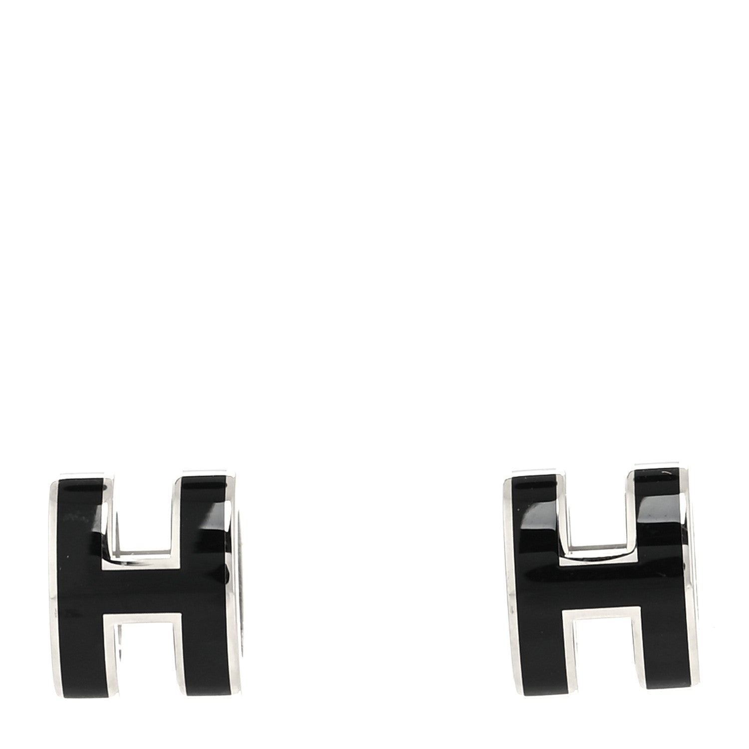 Hermes Palladium Lacquered Mini Pop H Earrings Black 1 of 5