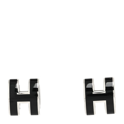 Hermes Palladium Lacquered Mini Pop H Earrings Black 1 of 5