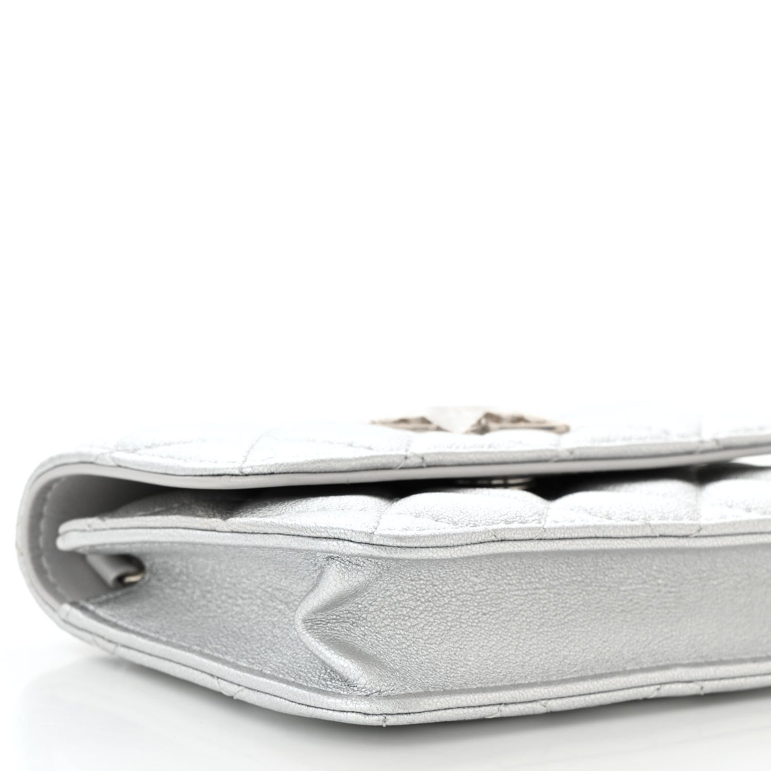 Chanel Metallic Goatskin Quilted Crystal CC Walk Of Fame Clutch With Chain Silver 10 of 11