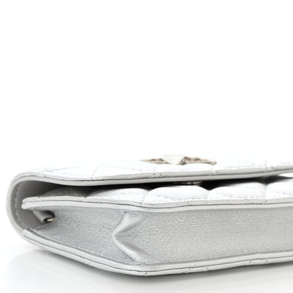 Chanel Metallic Goatskin Quilted Crystal CC Walk Of Fame Clutch With Chain Silver 10 of 11