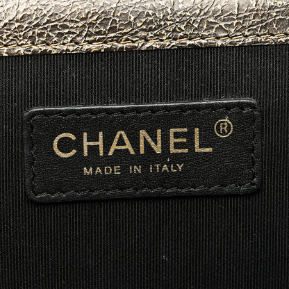 Chanel Cracked Metallic Calfskin Quilted Zip Away Chain Clutch Gold 7 of 11