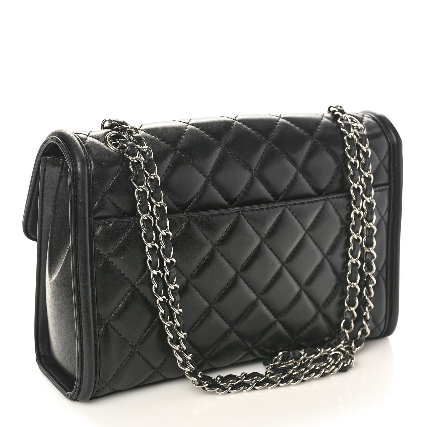 Lambskin Quilted Large Geometric Flap Black