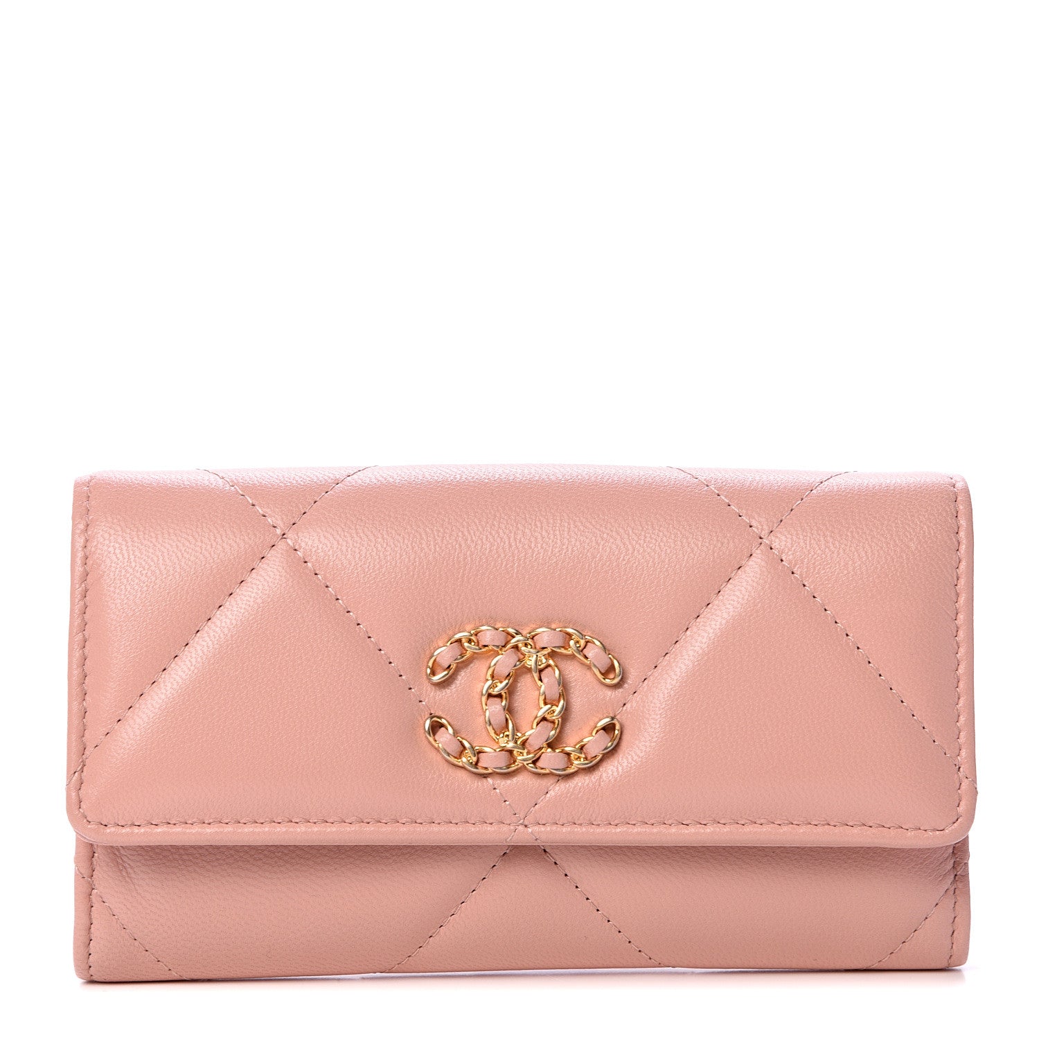 Chanel Shiny Goatskin Quilted 19 Flap Wallet Pink 1 of 8