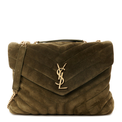 Saint Laurent Suede Y Quilted Monogram Medium Loulou Chain Satchel Loden Green 1 of 11