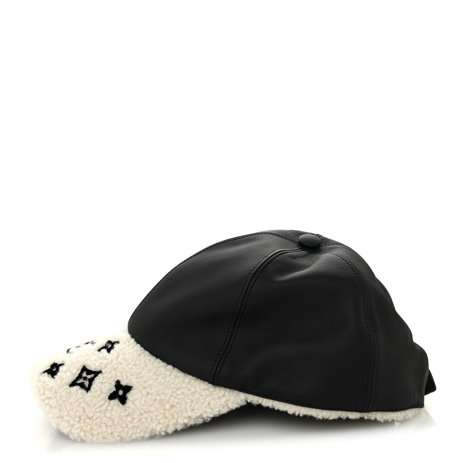 Louis Vuitton Calfskin Shearling Monogram Cap L Black 3 of 8
