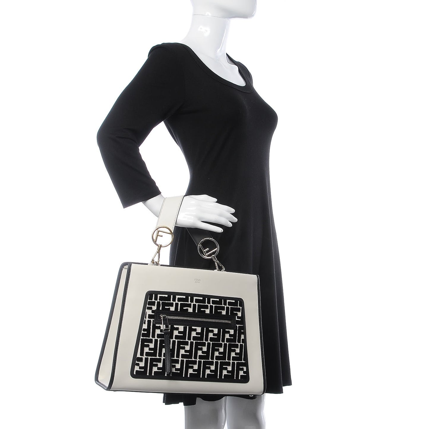 Vitello Century Velvet F is Fendi FF Embroidered Regular Runaway Satchel White Black